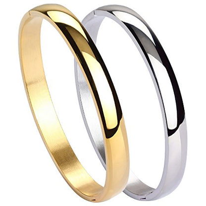 Stainless Steel Bracelet for Women Girls High Polished Bracelet Grooved Cuff Bangle 7" - style: 8mm Wide