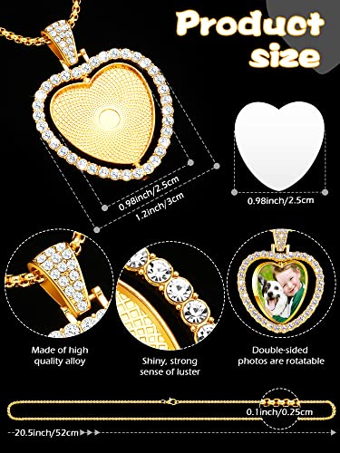 Junkin 24 Pcs Sublimation Rhinestone Trays Pendant Set, Including 6 Double Sided Blank Rhinestone Bezel Trays, 6 Pcs Thick Chains with 12 Sublimation Discs for Making (Gold, Silver, Rose Gold) - color: Gold, Silver, Rose Gold