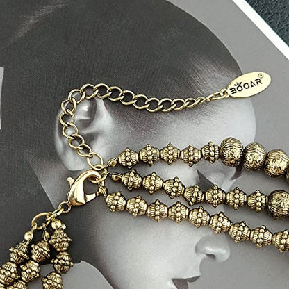 Bocar 3 Layer Chunky Statement Beaded Necklace and Earrings Set, Fashion Multi Layer Women Collar Necklace Jewelry Set - color: Olive