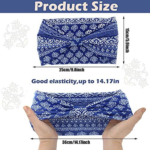 Yeshan Wide Bandana headbands for Women Boho Bandeau Headband Knot Hair Scarf Bands Stretch Floral Printed Non Slip Head bands Elastic Turban Head Wraps Thick African Headband,Pack of 6 - color: No2(paisley 6 pcs)