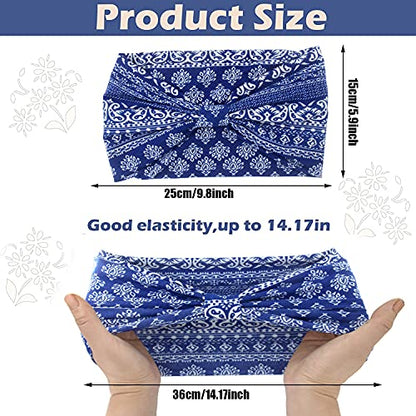 Yeshan Wide Bandana headbands for Women Boho Bandeau Headband Knot Hair Scarf Bands Stretch Floral Printed Non Slip Head bands Elastic Turban Head Wraps Thick African Headband,Pack of 6 - color: No2(paisley 6 pcs)