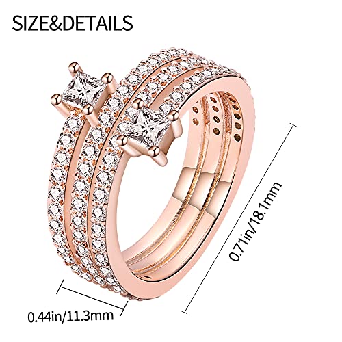 KUNSIR 925 Sterling Silver Rings Classic Cubic Zirconia Eternity Promise Statement Anniversary Wedding Bands Engagement Rings for Women Infinity Forever Love Ring Size 7-9 - style: Three-ring spiral rose gold-set clear zircon ring