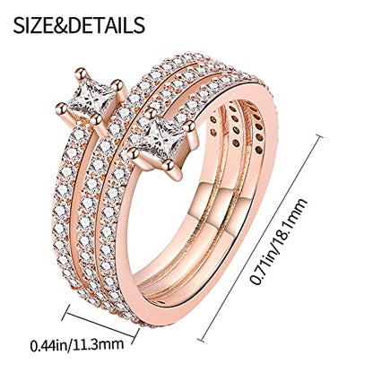 KUNSIR 925 Sterling Silver Rings Classic Cubic Zirconia Eternity Promise Statement Anniversary Wedding Bands Engagement Rings for Women Infinity Forever Love Ring Size 7-9 - style: Three-ring spiral rose gold-set clear zircon ring