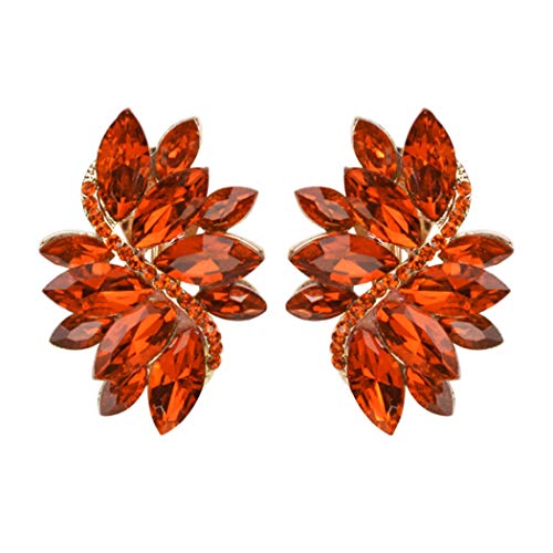 Rosemarie Collections Women's Dazzling Crystal Marquis Leaf Cluster Statement Clip On Earrings, 1.87" - style: Orange Crystal Gold Tone