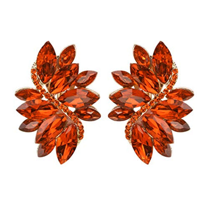 Rosemarie Collections Women's Dazzling Crystal Marquis Leaf Cluster Statement Clip On Earrings, 1.87" - style: Orange Crystal Gold Tone