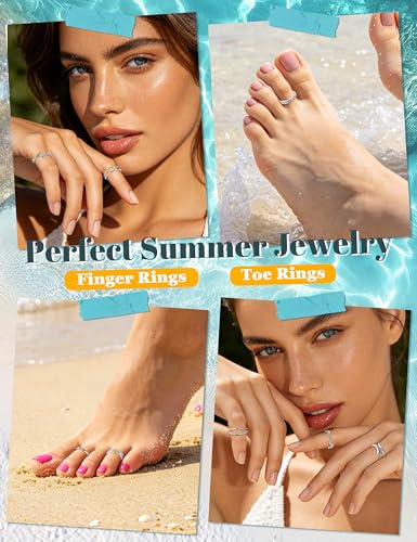 14K Gold Plated Toe Rings for Women Non Tarnish Adjustable Silver Gold Toe Ring Cubic Zirconia Daisy Flower Dainty Toe Rings Set Open Simple Band Ring Summer Beach Foot Jewelry - color: A-Silver