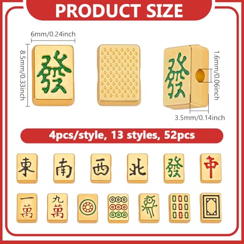 NBEADS 52 Pcs 13 Styles Bulk Mahjong Beads, 8.5x6mm Rectangle Large Hole Mahjong Beads Alloy Enamel Bead Set Loose Spacer Bead for Bracelets Necklace Earring Jewelry Making, Hole: 1.6mm
