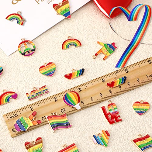 SANNIX 110Pcs Rainbow Charms Gold Enamel Charm Jewelry Making Charms | Rainbow Pride Charms Bulk for Bracelet Necklace Earring Making - style: Rainbow