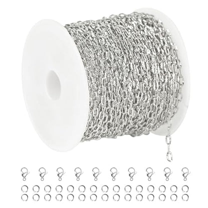 UMAOKANG 32.8 Feet Stainless Steel Jewelry Making Chains Embossed Cable Link Chain Necklace Bracelet DIY for Women Jewelry Chains Bulk - color: Steel Sunflower