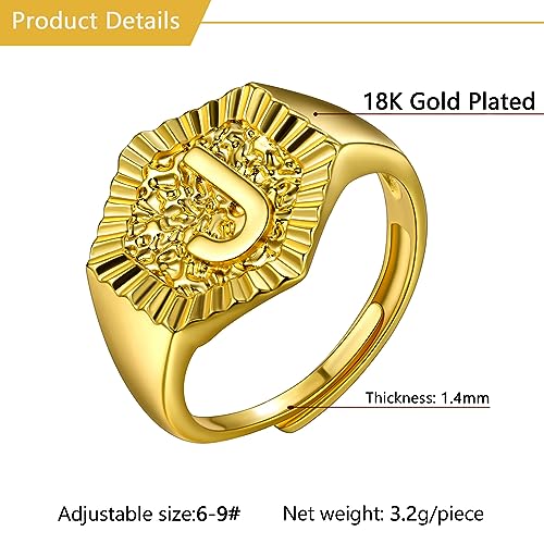 U7 Initial Ring Wedding Band for Men Women 18K Gold Plated Statement Hexagon A-Z Letter Jewelry Personalized Stackable Signet Rings - color: J