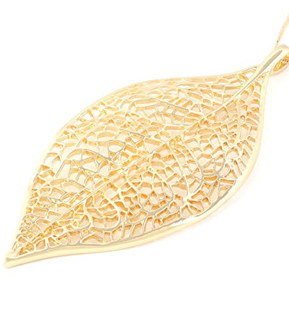 NLCAC Filigree Leaf Pedant Necklace Snake Chain Gorgeous Hollow Leaf Necklace for Women - color: Gold Tone