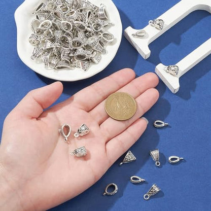 LiQunSweet 100 Pcs 10 Styles Alloy Tube Bails Antique Silver Links Triangle Charms Loop Bails Connector Spacers for DIY Jewelry making Bracelet Necklace - color: Triangle Loop Bails_100Pcs