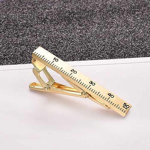 Yoursfs Personalized Stationery Series Tie Clips For Men Novelty Ruler/Pen Tie Clips Unique 18K Gold Plated/Silver Stainless Steel Tie Clip Jewelry For Father Husband Suitable For Daily - style: Gold Ruler