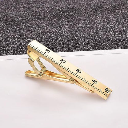 Yoursfs Personalized Stationery Series Tie Clips For Men Novelty Ruler/Pen Tie Clips Unique 18K Gold Plated/Silver Stainless Steel Tie Clip Jewelry For Father Husband Suitable For Daily - style: Gold Ruler