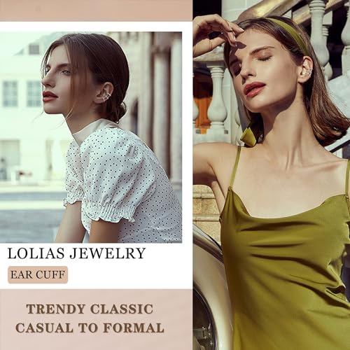 LOLIAS 𝐄𝐚𝐫 𝐂𝐮𝐟𝐟 𝐄𝐚𝐫𝐫𝐢𝐧𝐠𝐬 for Women Non Piercing Gold Plated Ear Cuffs 𝟏𝟒𝐊 𝐆𝐨𝐥𝐝 𝐏𝐥𝐚𝐭𝐞𝐝 Ear Cuff for Non Pierced Ears Clip on Cartilage Earring 𝐅𝐚𝐤𝐞 𝐄𝐚𝐫𝐫𝐢𝐧𝐠𝐬 Lightweight - style: White Gold Plated