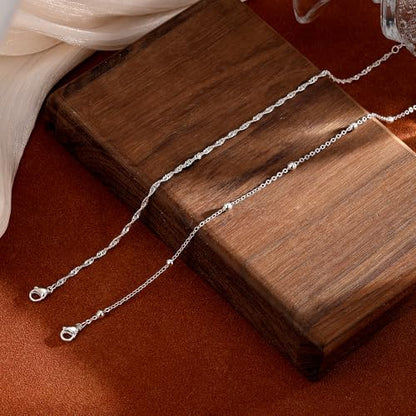 Gold/Silver Anklets for Women Waterproof 14K Gold/Silver Plated Ankle Bracelet Trendy Layered Adjustable Shining Chain Set Summer Beach Sparkle Jewelry Gift Non Tarnish Lightweight Hypoallergenic - color: SL