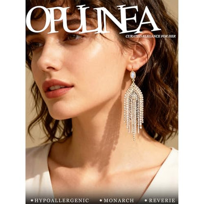 Fringe Dangling Tassel Earrings for Women, Handcrafted Chandelier Long Bohemian Beaded Cubic Zirconia Crystal Imitation Pearls Inlay Statement Boho Chain Hook Earrings for Wedding Party - color: White