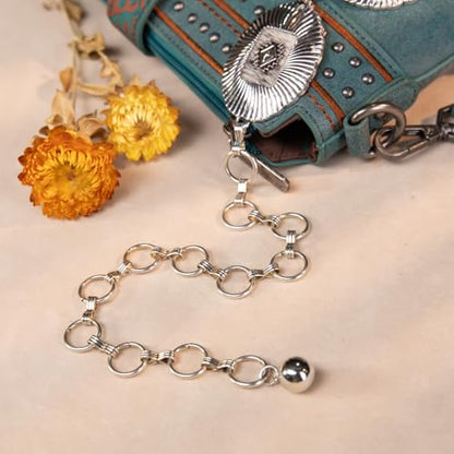 Montana West Rustic Couture's Turquoise Western Concho Chain Belt for Women | Large Western Cowgirl Metal Adjustable Boho Body Chain Belt for Dresses Jeans Country Concert - color: Bright Silver