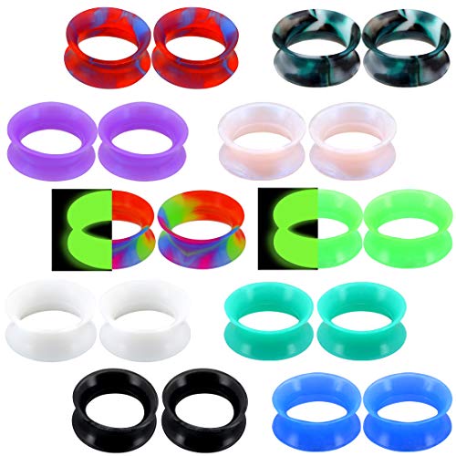 OUFER 20PCS Soft Silicone Ear Gauges Marble Pearlized Flesh Tunnels Plugs Stretchers Expander Double Flared Flesh Tunnels Ear Piercing Jewelry - color: 00g(10mm)
