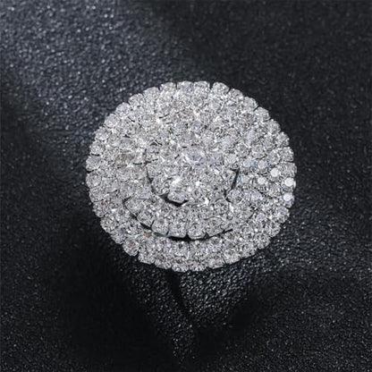 Rhinestone Finger Ring for Women Sparkly Crystal Butterfly Flower Leaf Adjustable Statement Chain Rings Punk Jewelry - color: Silver Round