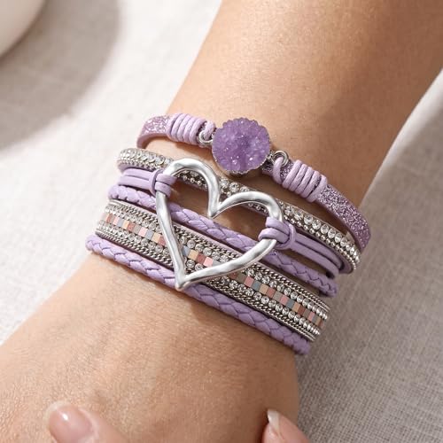 Long tiantian Boho Leather Wrap Bracelets Gifts Trendy Stuff Layered Bangles Bracelets for Women Modern Stackable Infinity Bracelets Bohemian Jewelry Gifts for Women Birthday Gifts - color: A4:Bangle Bracelets(purple)