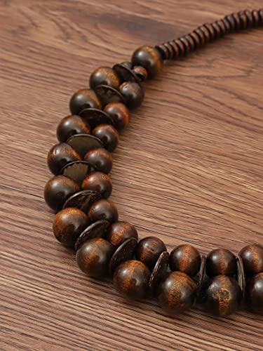 COLORFUL BLING Ethnic Large Chunky Wooden Beaded Necklaces Boho African Statement Necklace Handmade Tribal Collar Choker Bib Jewelry - color: joint brown