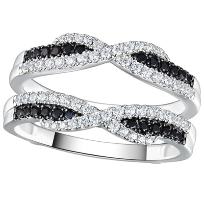 SHELOVES Ring Enhancer for Engagement Rings Black White Cubic Zirconia Wedding Bands Womens White Gold Plated 5-10