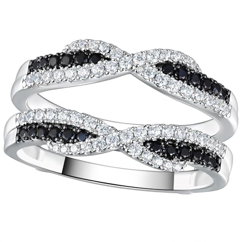 SHELOVES Ring Enhancer for Engagement Rings Black White Cubic Zirconia Wedding Bands Womens White Gold Plated 5-10