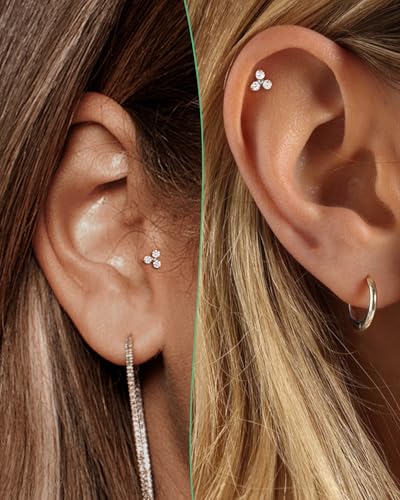 Cocharm G23 Titanium Helix Cartilage Piercing Jewelry 16g Threadless Tragus Earring Stud Flat Back Triangle Flower Push Pin Helix Jewelry Surgical Steel 6mm/8MM 16 Gauge Stud - style: Clear CZ-6mm