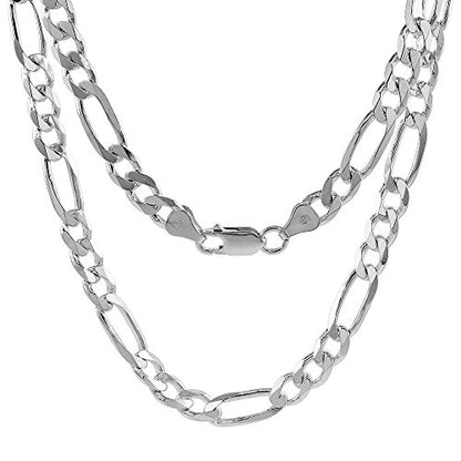 Sterling Silver 6.6mm Figaro Chain Bracelet 8 inch | Solid Beveled Edges Nickel Free High Polished Links Men Women Italy