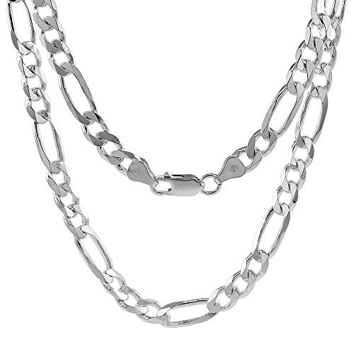 Sterling Silver 6.6mm Figaro Chain Bracelet 8 inch | Solid Beveled Edges Nickel Free High Polished Links Men Women Italy