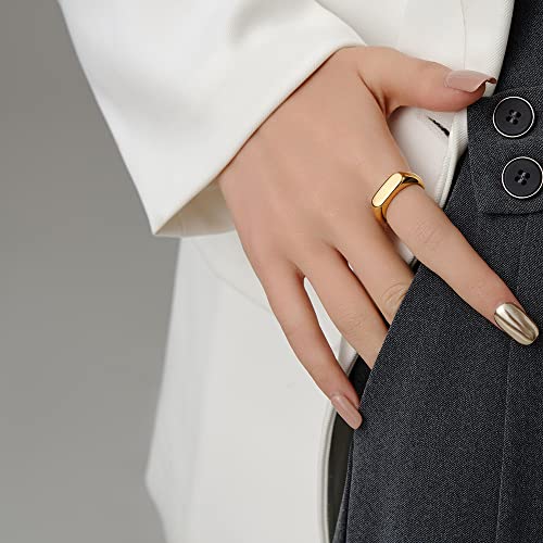 VQYSKO 14K Gold Plated Signet Ring | Statement Band Jewelry for Women - color: Gold