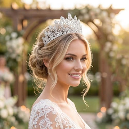 QXMYOO Luxury Wedding Tiaras for Bride Cubic Zirconia Big Tall Crown Quinceanera Crystal Headband for Women CZ Pageant Birthday Prom Party Headpiece Bridal Hair Accessories Silver - color: Silver