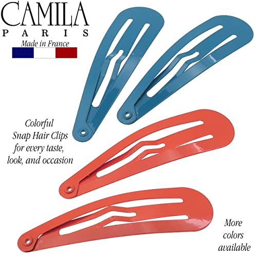 Camila Paris CP1330B French Hair Barrettes Clips, Snap Hair Slides Clic Clac for Women, Styling Girls Side Slide-in Metal Snap Pin Hair Accessories for Women. Strong Hold, No Slip Grip, Made in France - color: 4PK Metal Blue/Red 2"
