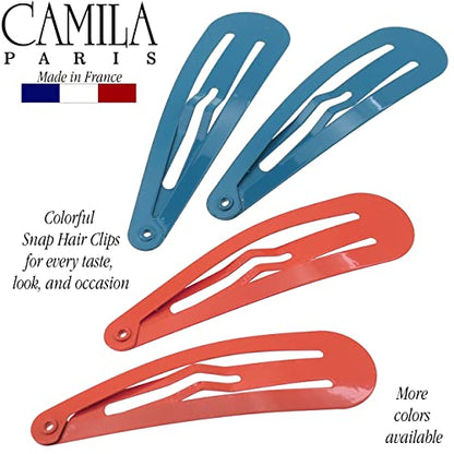Camila Paris CP1330B French Hair Barrettes Clips, Snap Hair Slides Clic Clac for Women, Styling Girls Side Slide-in Metal Snap Pin Hair Accessories for Women. Strong Hold, No Slip Grip, Made in France - color: 4PK Metal Blue/Red 2"