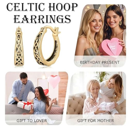 14K Gold Earrings for Women Gold Filigree/Celtic Huggie Earrings Jewelry Easter Mothers Day Gifts for Mom Girlfriend - style: Celtic-D
