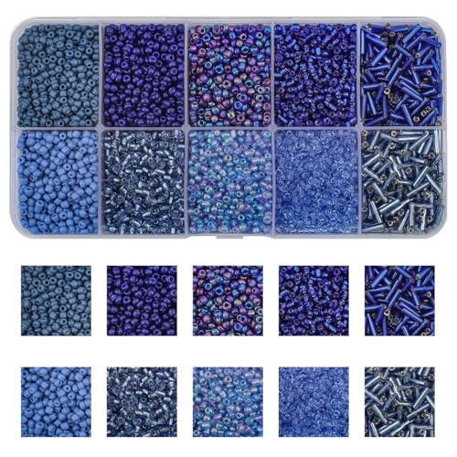 5000pcs Blue Glass Seed Tube Bugle Beads for DIY Jewelry Making | 12/0 Waist Beads Kit, Embroidery Beads, 2mm Small Tiny Beads for Bracelets Necklaces Earrings, 10 Colors - color: Dark Blue