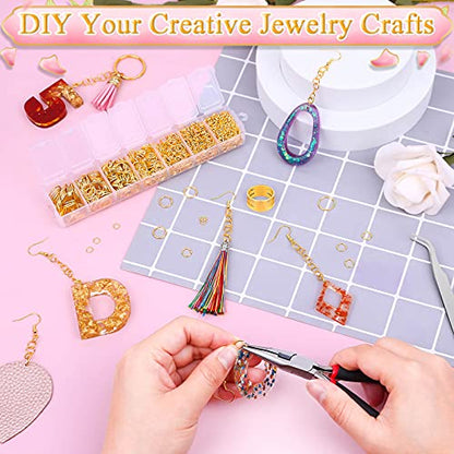 Paxcoo Gold Jump Rings for Jewelry Making - 1500Pcs Necklace Repair Kit With Supplies and Pliers for Bangle Charms, Earrings and Nail Piercing - color: Gold