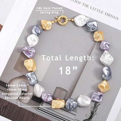 Aobei Pearl Gemstone Beaded Choker Necklace for Women Boho Turquoise/Cultured Freshwater Pearls/Garnet/Amazonite Jewelry - color: S Colorful Shell Pearl