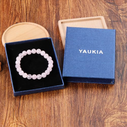 8mm Beaded Bracelets for Women, Natural Crystal Gemstone Energy Bracelets - color: Pink Crystal