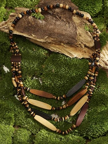 MINACHI Vintage Retro Wooden Beaded Multi Layered Long Necklace, Irregular Unique Shape Beads, Monochrome Style Women's Jewelry, Holiday Accessories - style: Necklace SL13-041