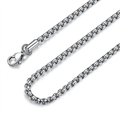 FOSIR Mens Chain Necklaces, Stainless Steel Rolo Chain Necklace for Men and Women, Silver Tone Box Chains for Men, Wide 2/3/4/5mm - size: 24.0 Inch long, style: 4mm-stainless steel
