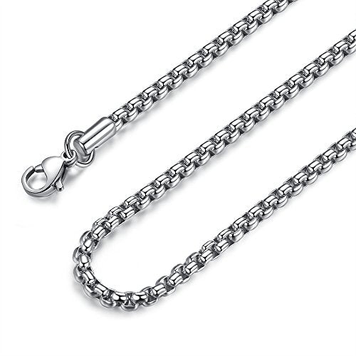 FOSIR Mens Chain Necklaces, Stainless Steel Rolo Chain Necklace for Men and Women, Silver Tone Box Chains for Men, Wide 2/3/4/5mm - size: 26.0 Inch long, style: 4mm-stainless steel