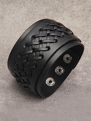 Jeilwiy Punk Leather Wristbands for Men Bracelets Handmade Wide Cuff Bangle Braided Jewelry Black Brown Adjustable - Punk Father's Gifts - color: Handmade Leather Bracelet