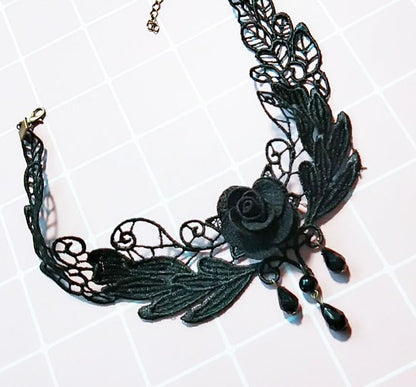 Goth Black Choker Necklace Crystal Bead Pendant Necklace for Women Gothic Velvet Lace Choker Halloween Vampire Witch Cosplay - color: D-Black