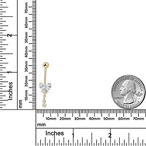AVORA 10K Gold Simulated Diamond CZ Dangling Butterfly Belly Button Ring Body Jewelry (14 Gauge) - color: Yellow Gold
