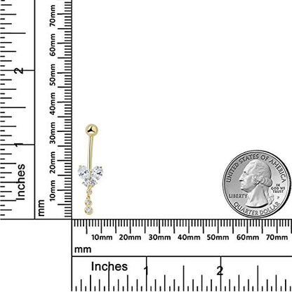 AVORA 10K Gold Simulated Diamond CZ Dangling Butterfly Belly Button Ring Body Jewelry (14 Gauge) - color: Yellow Gold