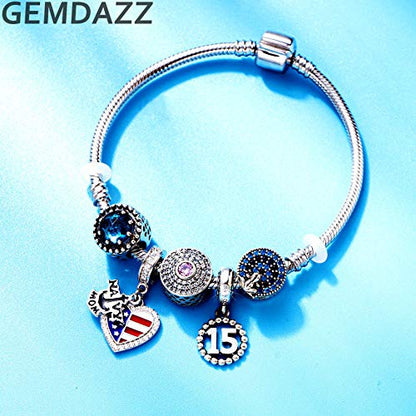 5,10,15,16,17,18,20,21,25,30,35,40,42,49,50,55,60,65,70 Number Charms for European Bracelet, 925 Sterling Silver Birthday Pendant Beads with CZ, Gifts for Mothers Day/Anniversary - color: 15 Birthday Anniversary Charm