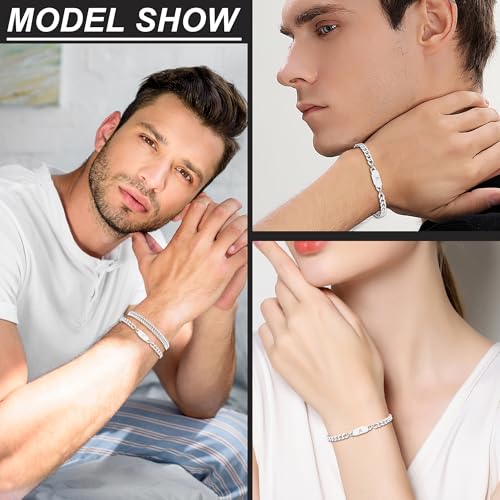 2PCS Initial Letter Cuban Bracelet, A-Z Letter Pendant Stainless Steel Silver Cuban Link Chain for Men Women Jewelry Set for Him Her - style: Z
