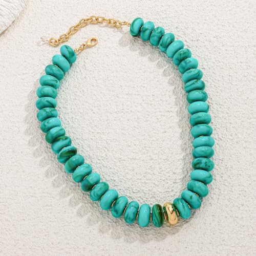 Chunky Beaded Necklace for Women Trendy Multicolor Resin Beads Choker Necklaces Boho Summer Statement Necklace Chunky Heart Jewelry - color: Chunky bead necklace-blue